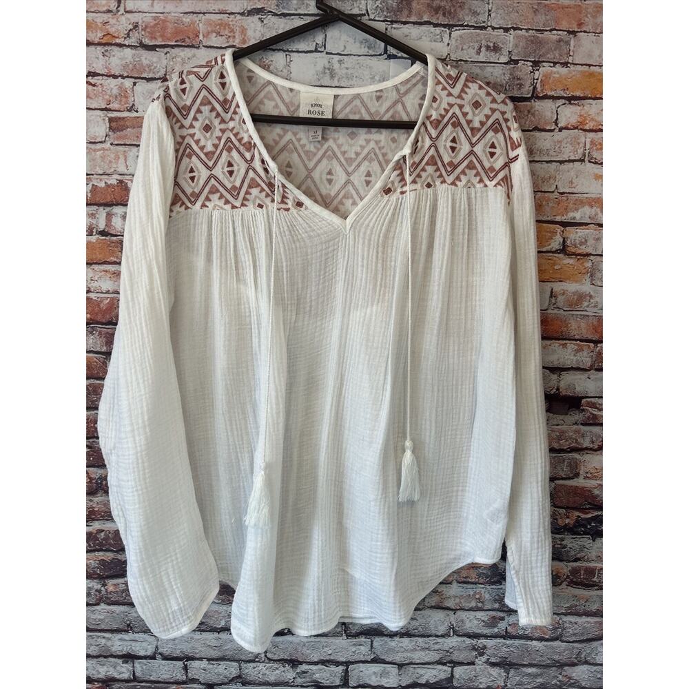 White Knox Rose Gauze Embroidered Top Shirt Blouse Women’s Size X1